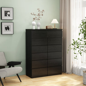 English Elm 6 Drawer Matte Black Chest Sleek Handle Free Design Compact Bedroom Storage Tower W3151P407892