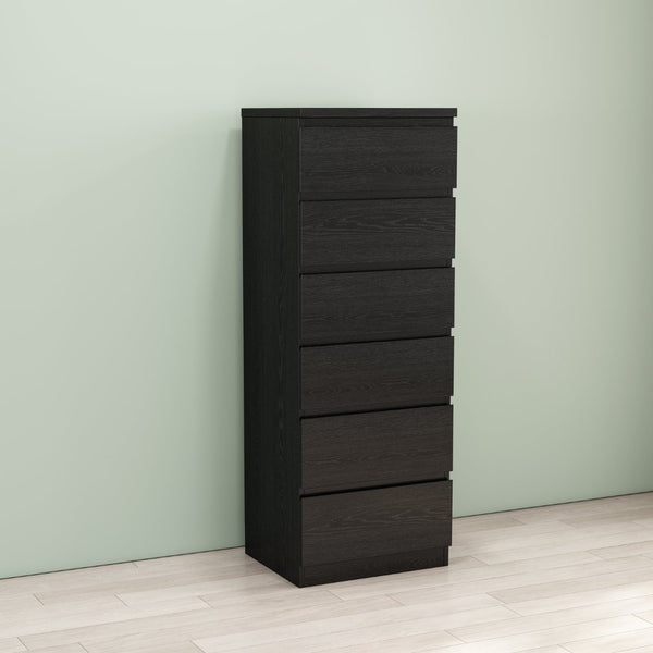 English Elm 6 Drawer Matte Black Chest Sleek Handle Free Design Compact Bedroom Storage Tower W3151P407892
