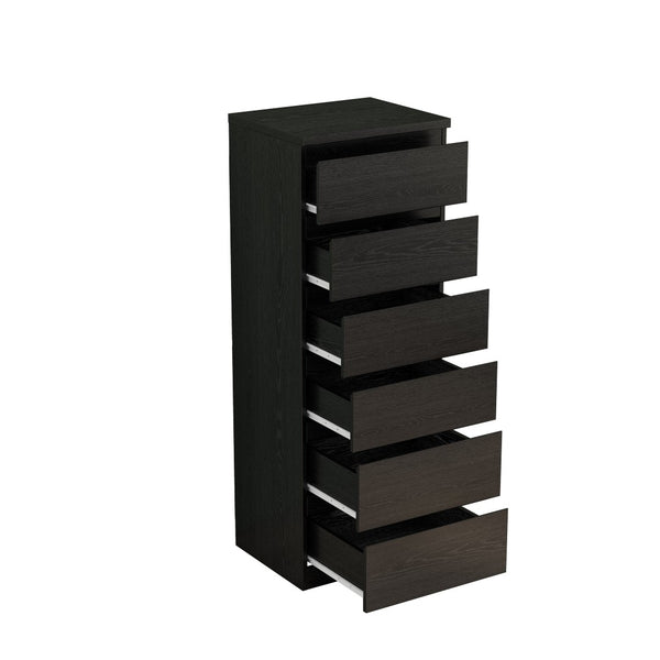English Elm 6 Drawer Matte Black Chest Sleek Handle Free Design Compact Bedroom Storage Tower W3151P407892