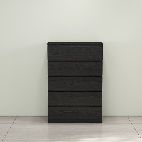 English Elm 2+4 Drawer Matte Finish Dresser Sleek Handle-Free Chest for Modern Bedroom Storage Black W3151P407893