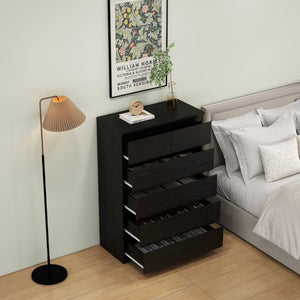 English Elm 2+4 Drawer Matte Finish Dresser Sleek Handle-Free Chest for Modern Bedroom Storage Black W3151P407893