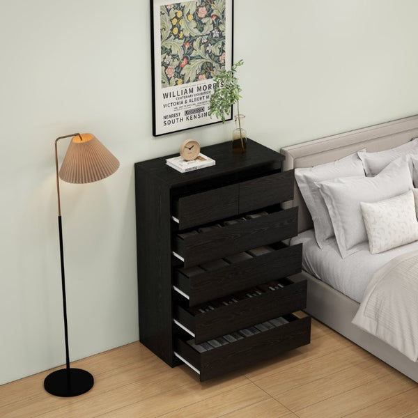 English Elm 2+4 Drawer Matte Finish Dresser Sleek Handle-Free Chest for Modern Bedroom Storage Black W3151P407893