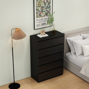 English Elm 2+4 Drawer Matte Finish Dresser Sleek Handle-Free Chest for Modern Bedroom Storage Black W3151P407893
