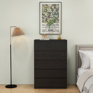 English Elm 2+4 Drawer Matte Finish Dresser Sleek Handle-Free Chest for Modern Bedroom Storage Black W3151P407893