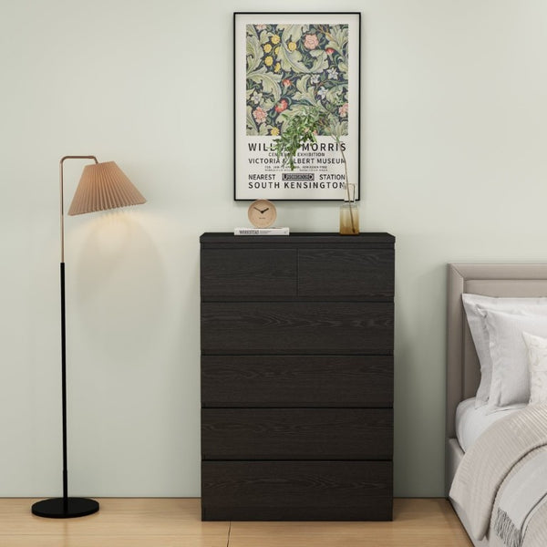 English Elm 2+4 Drawer Matte Finish Dresser Sleek Handle-Free Chest for Modern Bedroom Storage Black W3151P407893