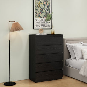 English Elm 2+4 Drawer Matte Finish Dresser Sleek Handle-Free Chest for Modern Bedroom Storage Black W3151P407893