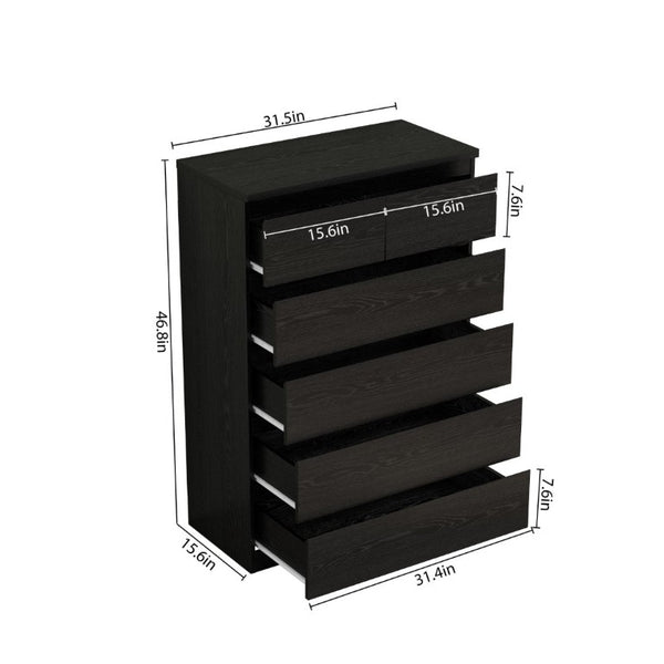 English Elm 2+4 Drawer Matte Finish Dresser Sleek Handle-Free Chest for Modern Bedroom Storage Black W3151P407893