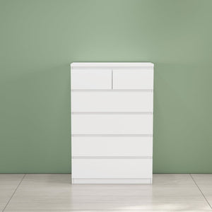 English Elm 2+4 Drawer Matte Finish Dresser Sleek Handle-Free Chest for Modern Bedroom Storage White W3151P407894