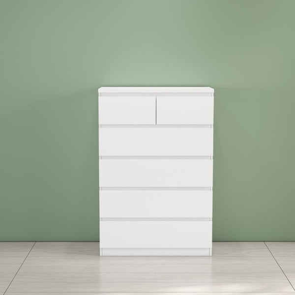 English Elm 2+4 Drawer Matte Finish Dresser Sleek Handle-Free Chest for Modern Bedroom Storage White W3151P407894