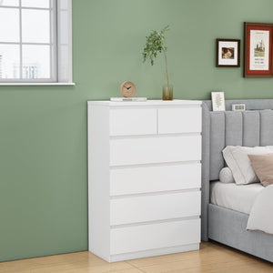 English Elm 2+4 Drawer Matte Finish Dresser Sleek Handle-Free Chest for Modern Bedroom Storage White W3151P407894