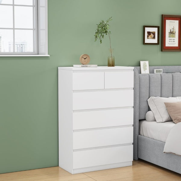 English Elm 2+4 Drawer Matte Finish Dresser Sleek Handle-Free Chest for Modern Bedroom Storage White W3151P407894
