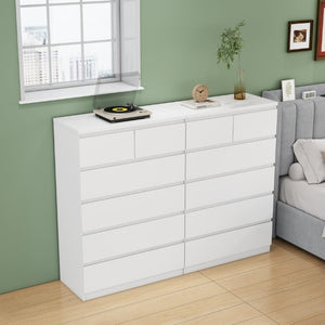 English Elm 2+4 Drawer Matte Finish Dresser Sleek Handle-Free Chest for Modern Bedroom Storage White W3151P407894
