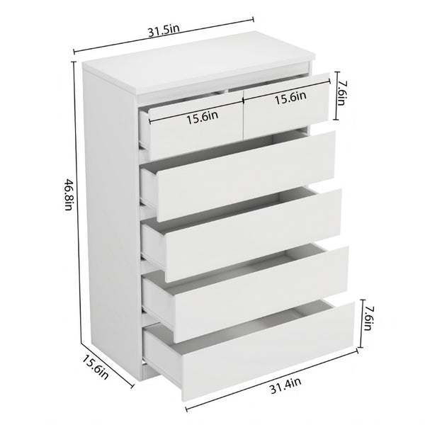 English Elm 2+4 Drawer Matte Finish Dresser Sleek Handle-Free Chest for Modern Bedroom Storage White W3151P407894