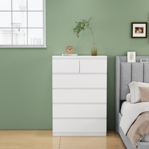 English Elm 2+4 Drawer Matte Finish Dresser Sleek Handle-Free Chest for Modern Bedroom Storage White W3151P407894