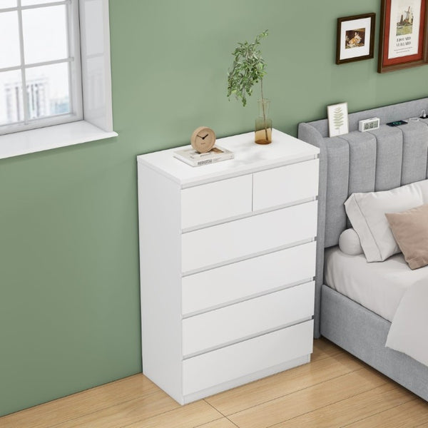 English Elm 2+4 Drawer Matte Finish Dresser Sleek Handle-Free Chest for Modern Bedroom Storage White W3151P407894
