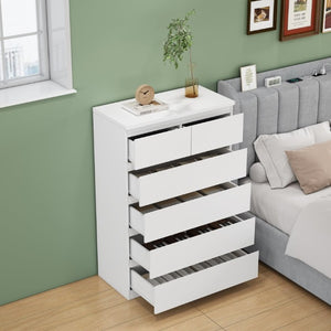 English Elm 2+4 Drawer Matte Finish Dresser Sleek Handle-Free Chest for Modern Bedroom Storage White W3151P407894