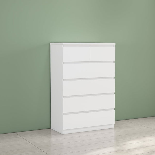 English Elm 2+4 Drawer Matte Finish Dresser Sleek Handle-Free Chest for Modern Bedroom Storage White W3151P407894