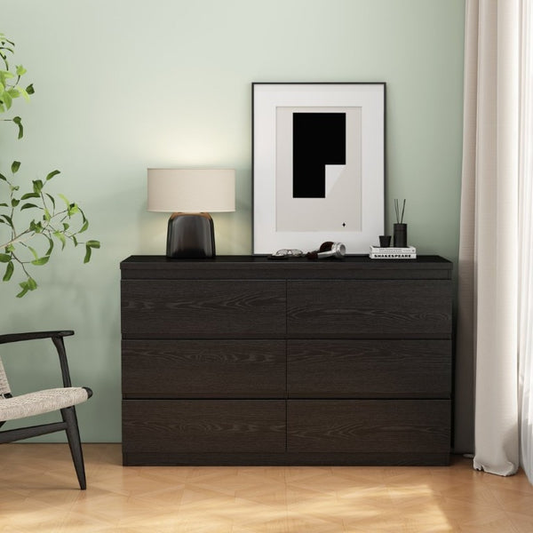 English Elm 6 Drawer Matte Black Chest Flush Front Handleless Design with Reinforced Top for Bedroom W3151P407895