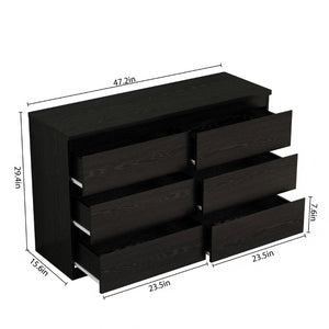 English Elm 6 Drawer Matte Black Chest Flush Front Handleless Design with Reinforced Top for Bedroom W3151P407895