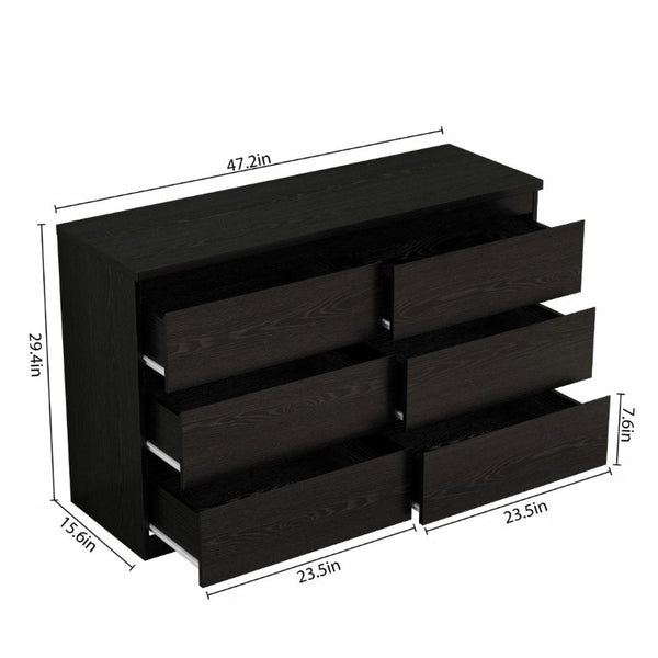 English Elm 6 Drawer Matte Black Chest Flush Front Handleless Design with Reinforced Top for Bedroom W3151P407895