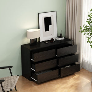 English Elm 6 Drawer Matte Black Chest Flush Front Handleless Design with Reinforced Top for Bedroom W3151P407895