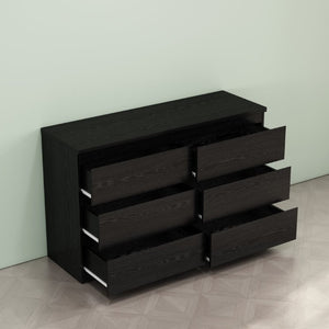English Elm 6 Drawer Matte Black Chest Flush Front Handleless Design with Reinforced Top for Bedroom W3151P407895