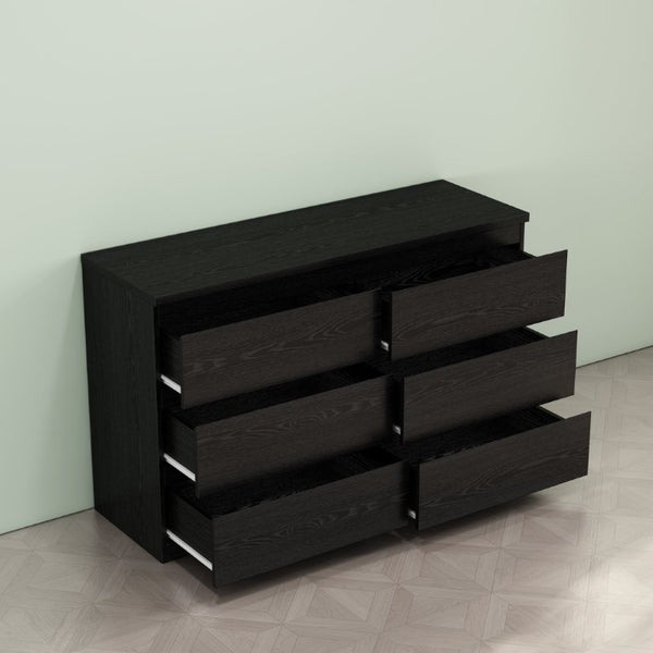 English Elm 6 Drawer Matte Black Chest Flush Front Handleless Design with Reinforced Top for Bedroom W3151P407895