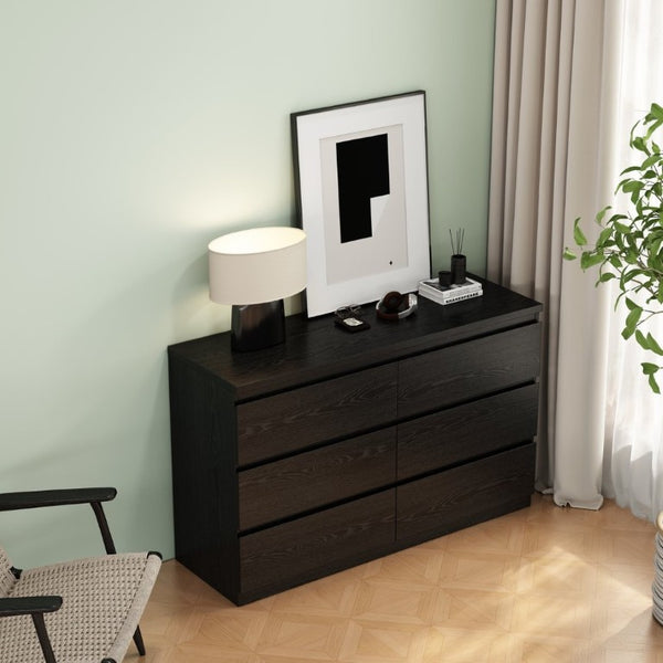 English Elm 6 Drawer Matte Black Chest Flush Front Handleless Design with Reinforced Top for Bedroom W3151P407895