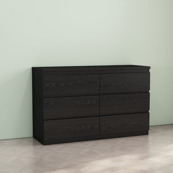 English Elm 6 Drawer Matte Black Chest Flush Front Handleless Design with Reinforced Top for Bedroom W3151P407895