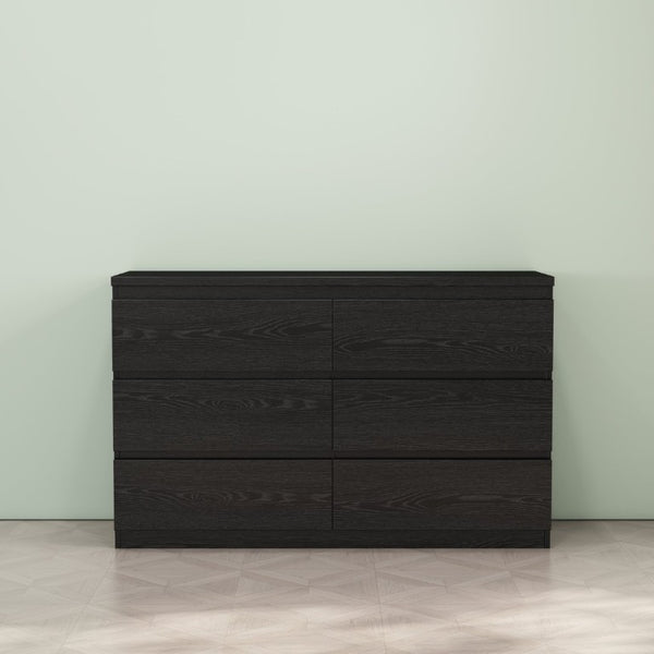 English Elm 6 Drawer Matte Black Chest Flush Front Handleless Design with Reinforced Top for Bedroom W3151P407895