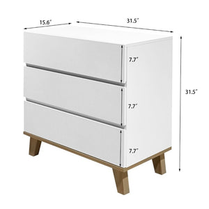 English Elm 3 Drawer White Chest with Natural Wood Legs Minimalist Bedroom Storage Cabinet W3151P511398