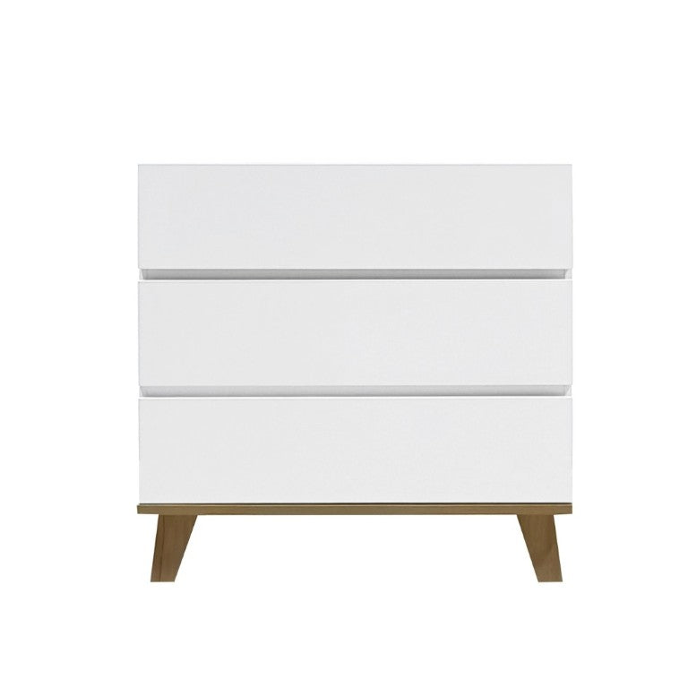English Elm 3 Drawer White Chest with Natural Wood Legs Minimalist Bedroom Storage Cabinet W3151P511398