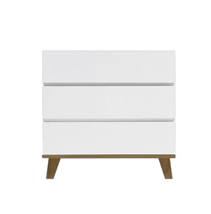 English Elm 3 Drawer White Chest with Natural Wood Legs Minimalist Bedroom Storage Cabinet W3151P511398