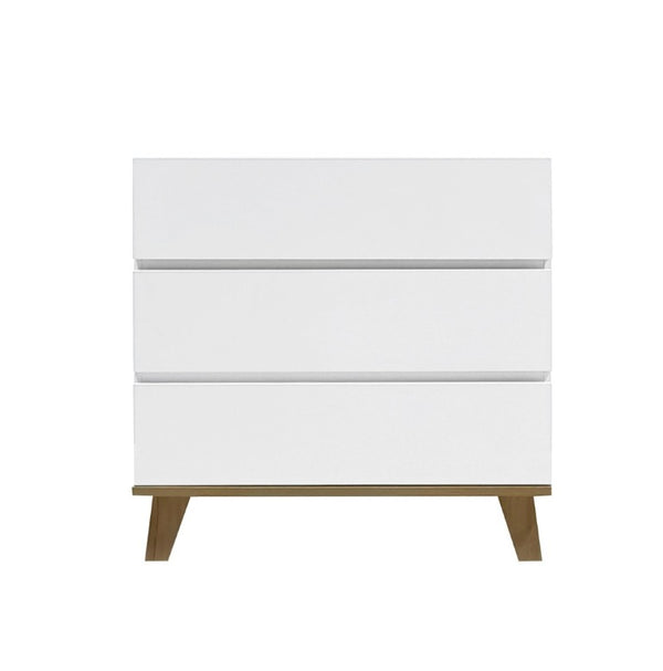 English Elm 3 Drawer White Chest with Natural Wood Legs Minimalist Bedroom Storage Cabinet W3151P511398