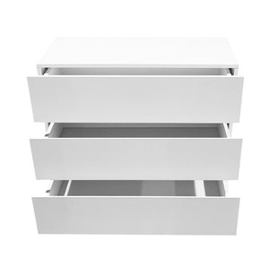 English Elm 3 Drawer White Chest with Natural Wood Legs Minimalist Bedroom Storage Cabinet W3151P511398