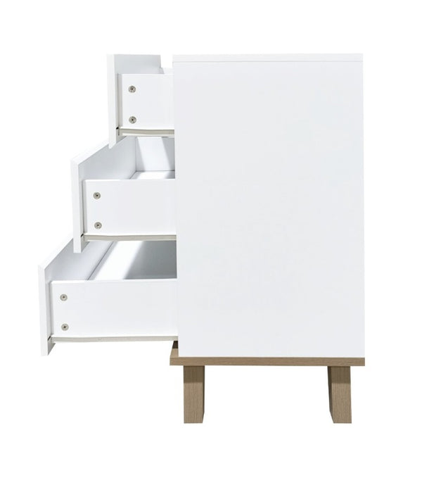 English Elm 3 Drawer White Chest with Natural Wood Legs Minimalist Bedroom Storage Cabinet W3151P511398