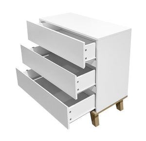 English Elm 3 Drawer White Chest with Natural Wood Legs Minimalist Bedroom Storage Cabinet W3151P511398