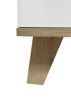 English Elm 4 Drawer White Dresser with Wood Legs Push Open Minimalist Bedroom Storage Chest W3151P511399