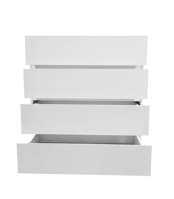 English Elm 4 Drawer White Dresser with Wood Legs Push Open Minimalist Bedroom Storage Chest W3151P511399