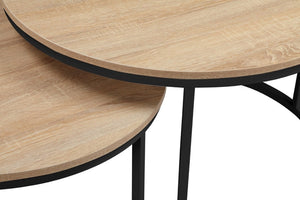 English Elm 31.5-Inch Round Nesting Tables Set of 2 Oak Wood Top Metal Frame Modern Living Room W3151P511400