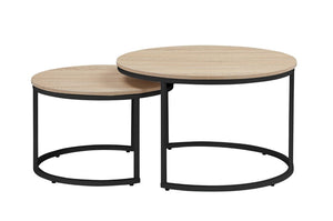 English Elm 31.5-Inch Round Nesting Tables Set of 2 Oak Wood Top Metal Frame Modern Living Room W3151P511400