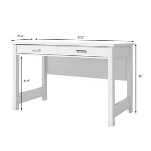 English Elm High Gloss White Lacquer Writing Desk with Two Drawers and Reinforced Tabletop W3151P511401