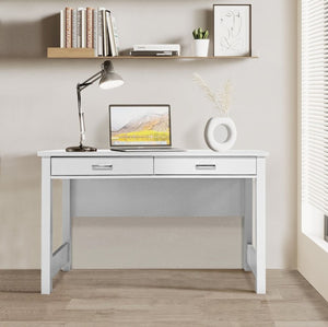 English Elm High Gloss White Lacquer Writing Desk with Two Drawers and Reinforced Tabletop W3151P511401