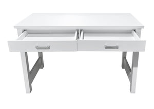 English Elm High Gloss White Lacquer Writing Desk with Two Drawers and Reinforced Tabletop W3151P511401