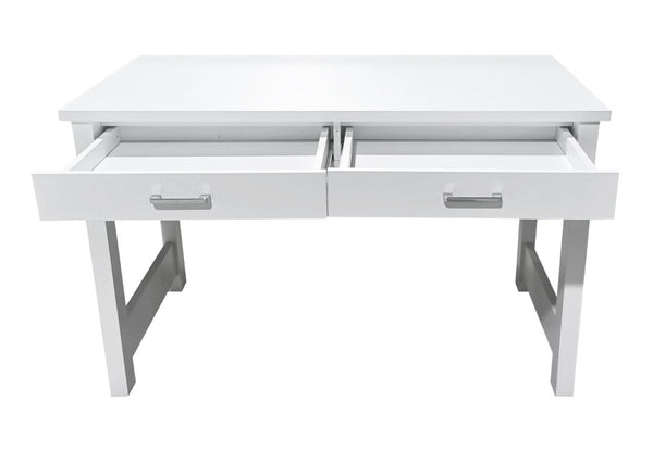 English Elm High Gloss White Lacquer Writing Desk with Two Drawers and Reinforced Tabletop W3151P511401