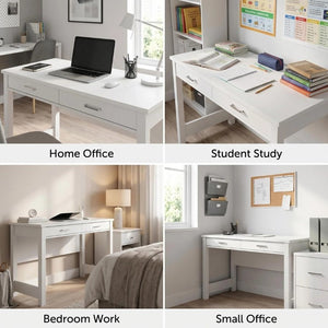 English Elm High Gloss White Lacquer Writing Desk with Two Drawers and Reinforced Tabletop W3151P511401