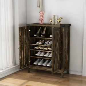 English Elm 31.5 Inch Vintage Black Farmhouse Shoe Cabinet Double Door Entryway Storage Holds 15 Pairs W3151P511677