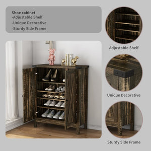 English Elm 31.5 Inch Vintage Black Farmhouse Shoe Cabinet Double Door Entryway Storage Holds 15 Pairs W3151P511677