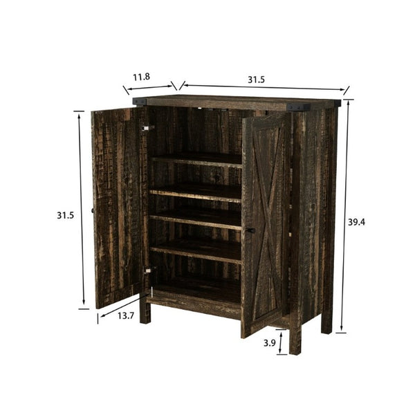 English Elm 31.5 Inch Vintage Black Farmhouse Shoe Cabinet Double Door Entryway Storage Holds 15 Pairs W3151P511677