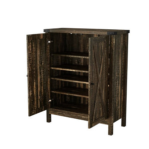 English Elm 31.5 Inch Vintage Black Farmhouse Shoe Cabinet Double Door Entryway Storage Holds 15 Pairs W3151P511677